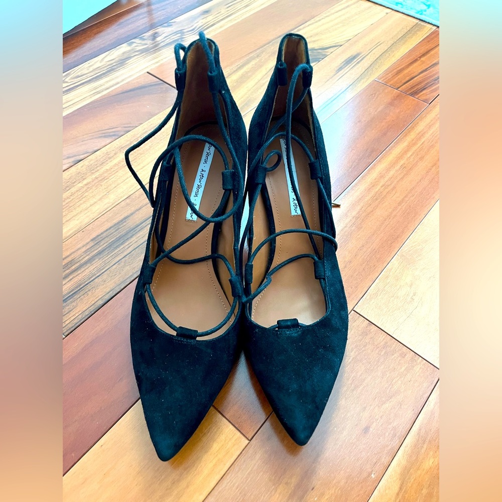 &other stories black suede tie heels